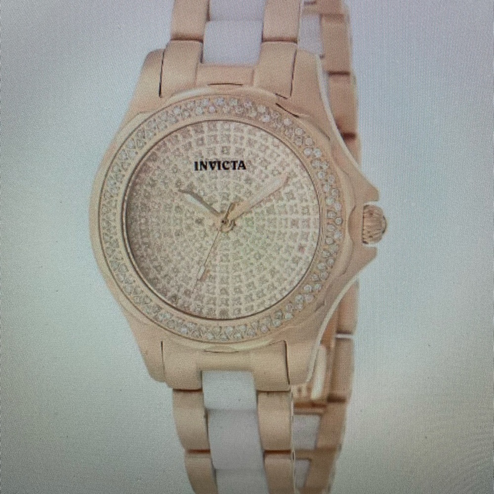 Invicta 1783 Rose Gold Angel Classic Diamond Dial Ceramic Bracelet Quartz Watch